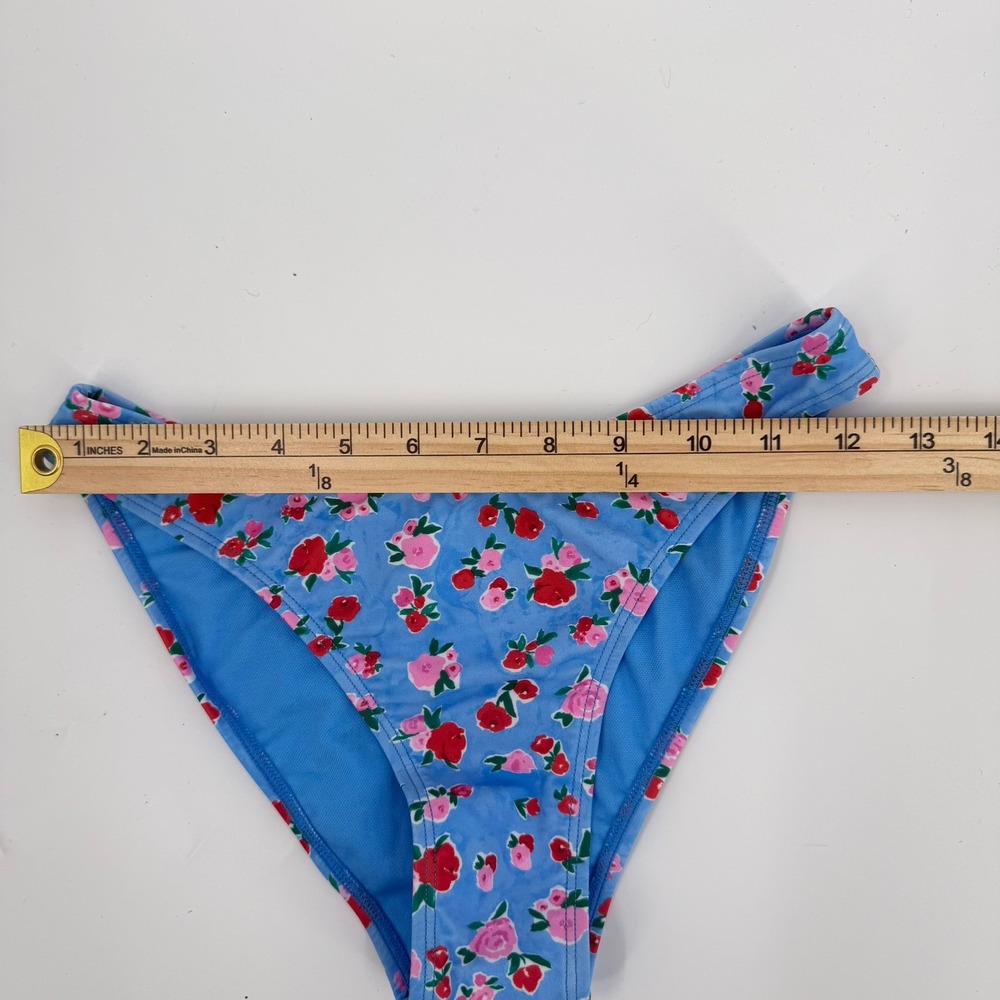 Wild Fable Bikini Bottom High Leg Cheeky Modern Women Size XS Blue Floral Print - Picture 2 of 7